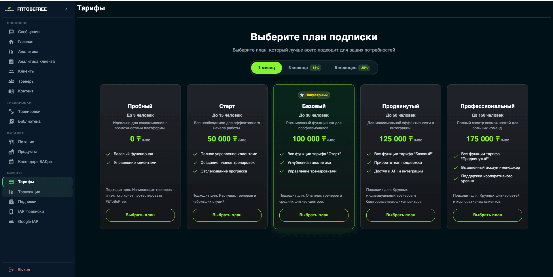 FitToBeFree Admin — 1/6